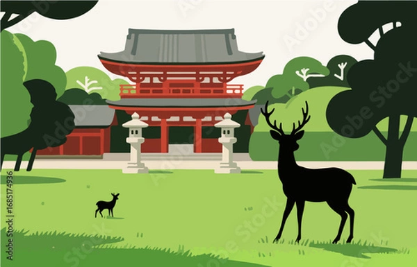Fototapeta Japanese style architecture and scenery, vector graphics