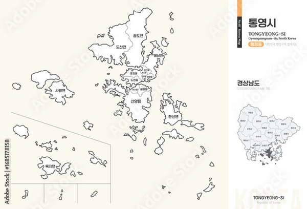 Obraz 경상남도 통영시 행정동 윤곽선 지도
