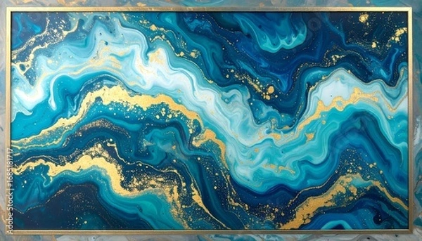 Fototapeta Abstract swirling art with gold accents in a frame