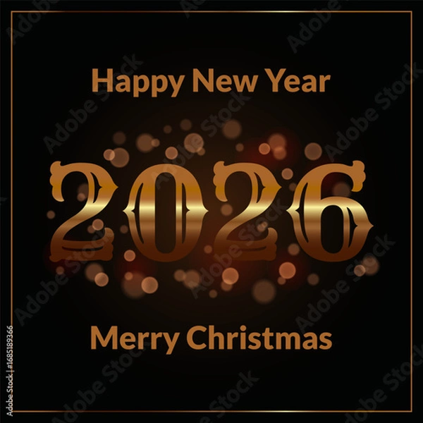 Fototapeta 2026 Happy New Year Elegant golden design. Golden bokeh background with glowing light circles. Template for New Year 2026 celebration greeting card, poster, cover or banner. Vector illustration