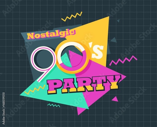 Fototapeta Party time The 90s style label. Vector illustration retro background