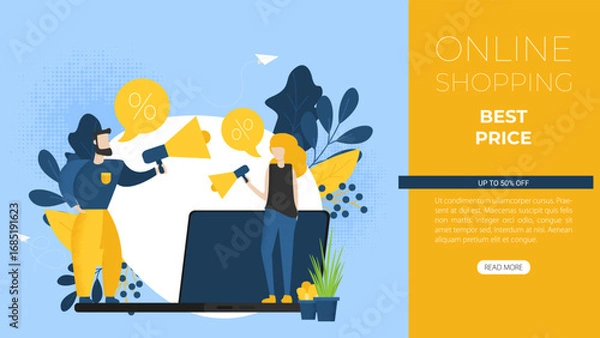Fototapeta Online shopping salesman flat vector image
