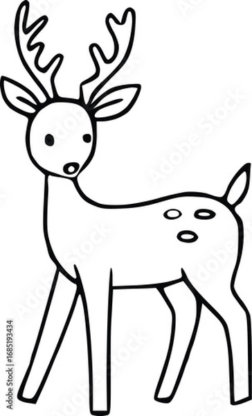 Obraz Simple hand-drawn deer illustration in black and white for woodland themes.