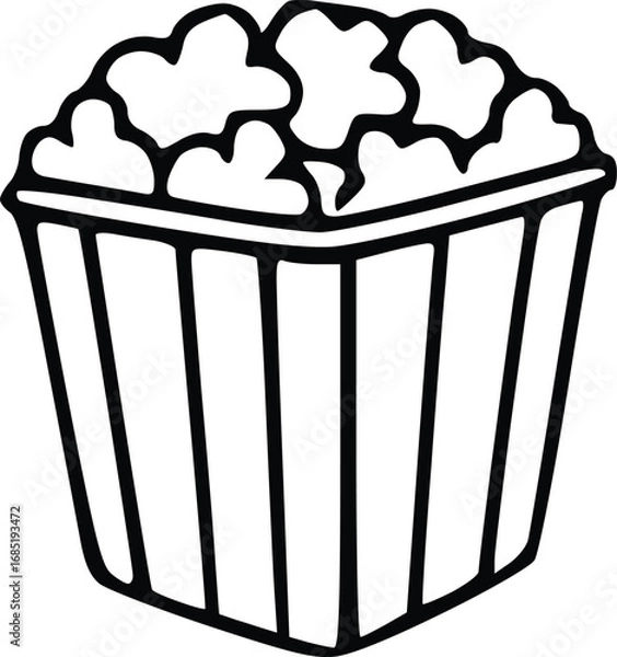 Obraz Black and white hand-drawn popcorn illustration, ideal for cinema and snacks.