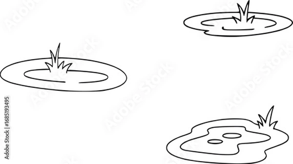 Obraz Hand-drawn illustration of three water pools in black and white sketch style.