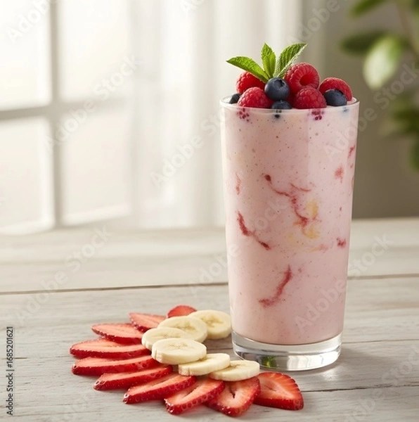 Obraz Healthy Berry Smoothie with Fresh Fruit Garnish