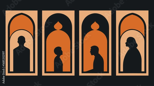 Fototapeta A black and orange poster with four people in it. The poster is titled "The Four"