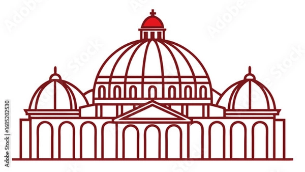Fototapeta A red and white drawing of a large building with a dome on top. The building is a church and the dome is a large, round, white structure
