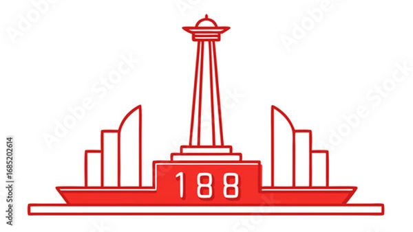 Fototapeta A red and white drawing of a building with the number 178 on it. The building is tall and has a dome on top