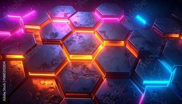 Obraz Abstract geometric pattern of glowing hexagons