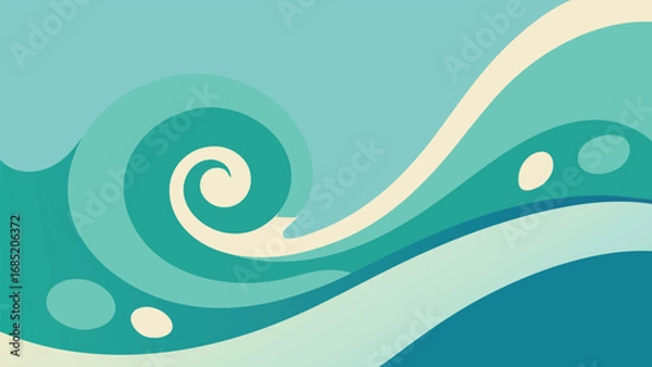Fototapeta Abstract Ocean Wave Swirl in Teal and Cream with Bubbles vector illustration