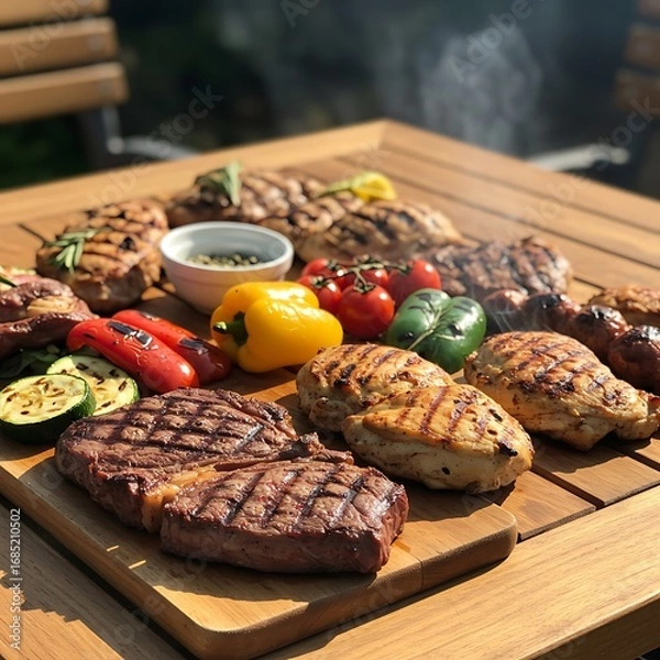 Fototapeta 夏の庭の肉祭り