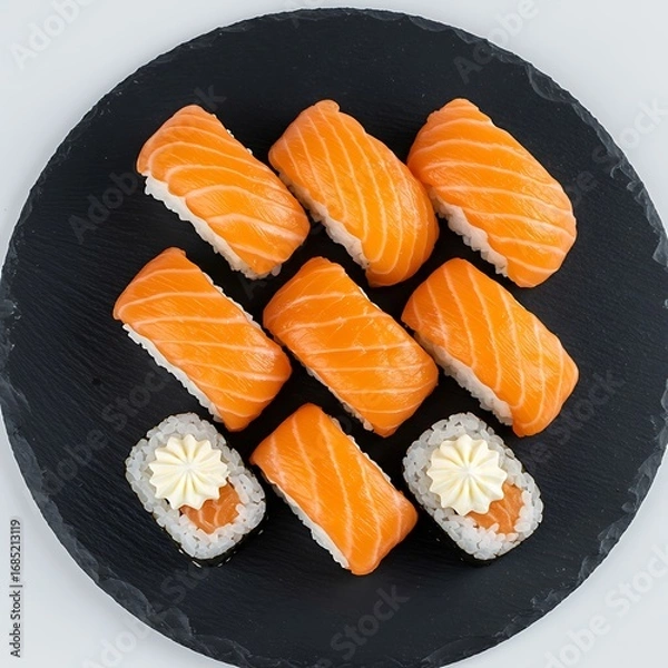 Fototapeta 光る鮭の輝き 寿司の芸術