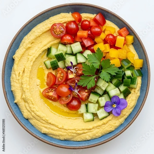 Fototapeta 彩り野菜と香り立つフムス