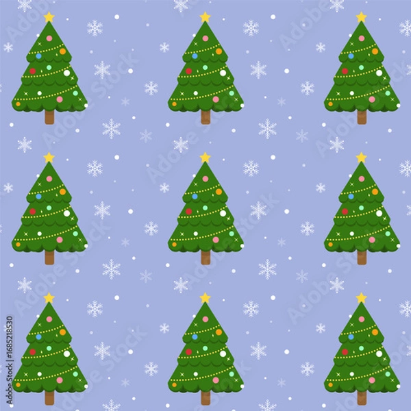 Fototapeta Seamless pattern with christmas tree and snow.Xmas repeat pattern with snowflake isolated on background.Vector graphic illustration wallpaper.