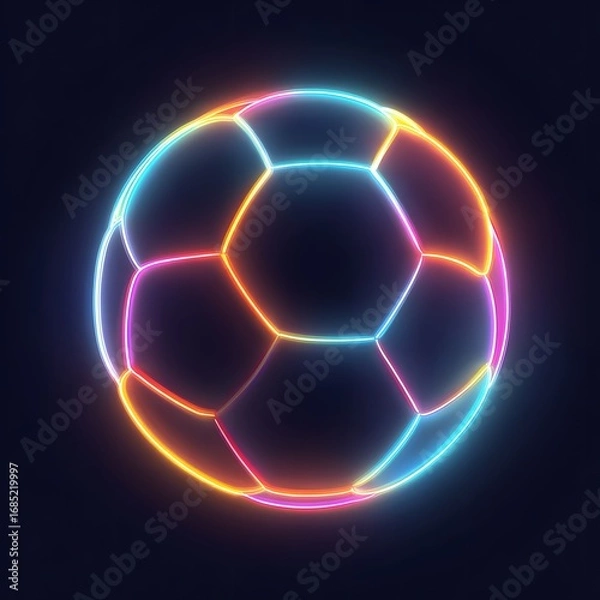 Obraz Minimalist Soccer Ball with a Vibrant Multicolored Neon Outline