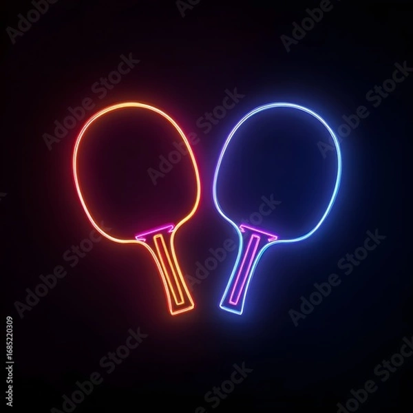 Obraz Minimalist Neon Table Tennis Paddles with a Vibrant Red and Blue Glow