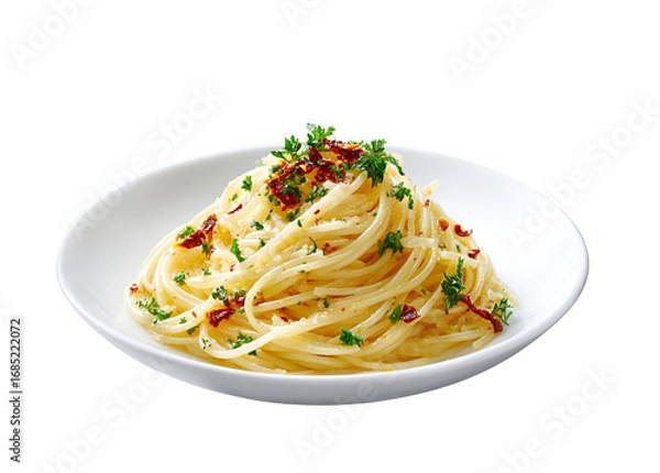 Obraz Spaghetti Aglio e Olio with Garlic and Chili Isolate on Transparent Background