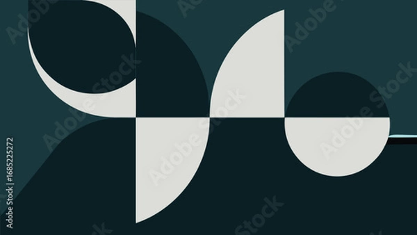 Fototapeta Geometric abstract composition with circles and arcs in dark teal and light gray background pattern