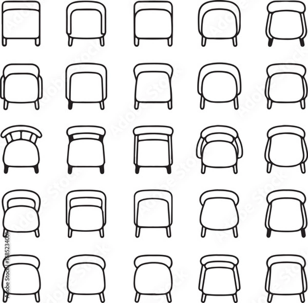 Obraz top view minimalistic chair icon set in black and white