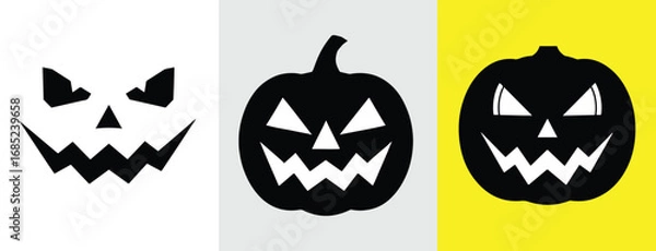 Fototapeta Spooky Halloween Trio of Jack O Lanterns Carved with Menacing Expressions and Set Against Festive Backgrounds for Holiday Decor