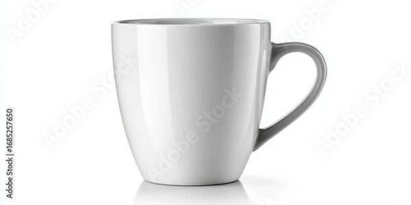 Fototapeta White ceramic mug on white background with handle visible