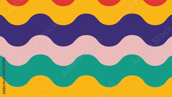 Fototapeta Seamless Pattern of Wavy Lines in Yellow Purple Pink and Teal wave curve