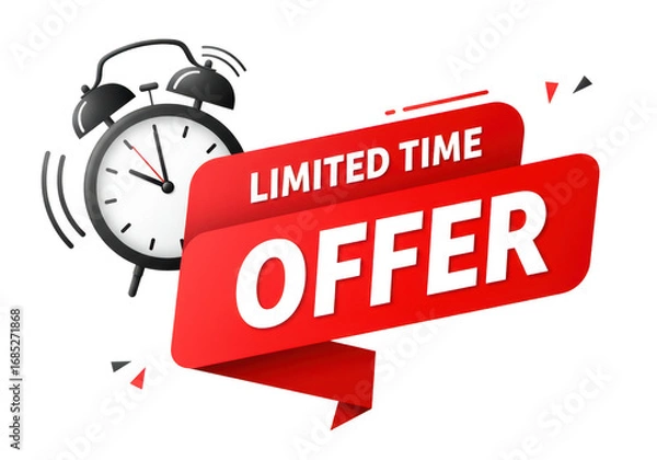 Obraz Limited time offer with clock isolated on transparent background