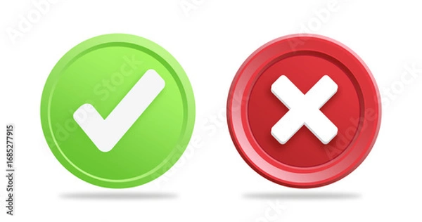 Obraz Check mark and cross gradient 3d in round block with vector elements