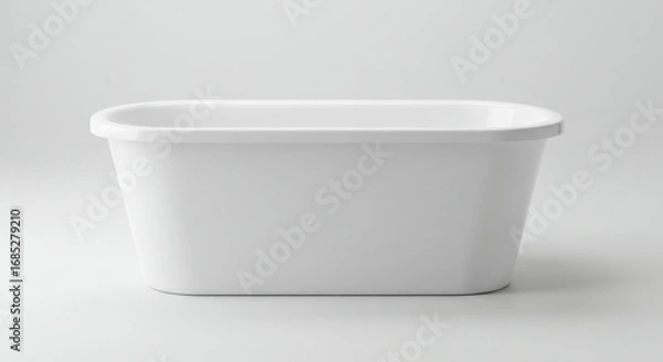 Fototapeta A white, rectangular, plastic container sits on a white surface, casting a subtle shadow.