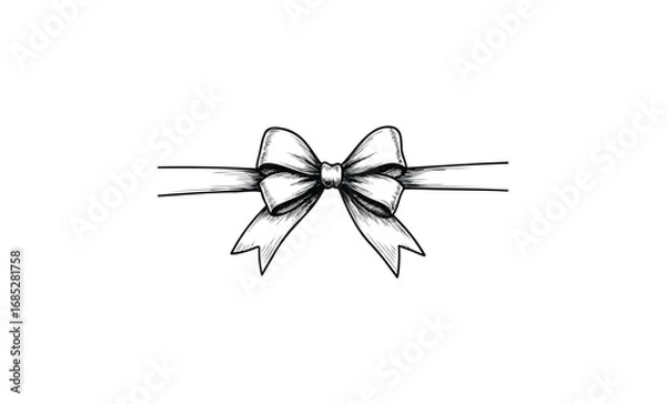 Obraz Elegant decorative bow ribbon sketch. Vector retro hand drawn illustration
