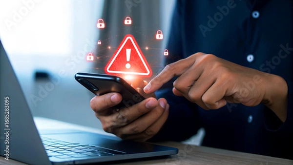 Obraz Urgent alert on smartphone signals cybersecurity threat, prompting immediate action for digital protection and data safety.