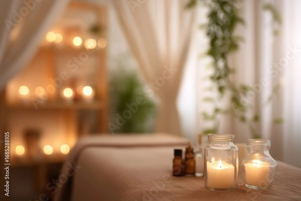 Obraz spa massage table copy space banner