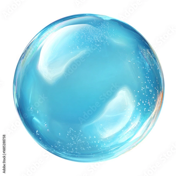 Obraz Transparent Blue Soap Bubble with Reflections and Air Bubbles