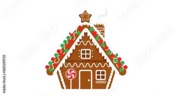Fototapeta Festive Gingerbread House Decorated with Colorful Icing and Candy.