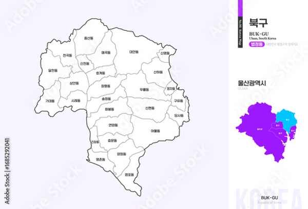 Obraz 울산광역시 북구 법정동 윤곽선 지도