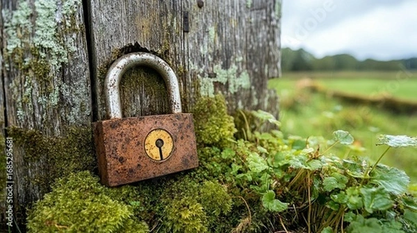 Obraz Rusty Lock on Old Wood