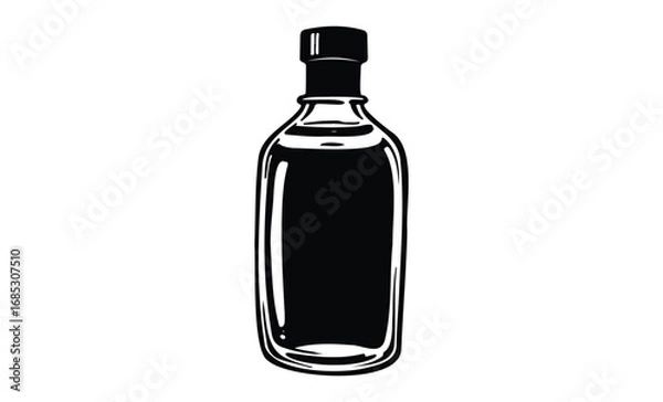 Obraz Black and white illustration of a bottle with cap. Vector retro hand drawn illustration