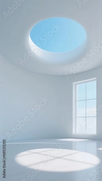 Fototapeta Minimalist Room with Circular Skylight and Window