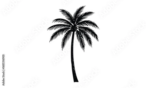 Fototapeta Silhouette of tropical palm tree against. Vector retro hand drawn illustration