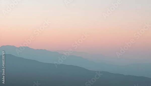 Fototapeta Mountain Range Silhouette at Dusk with Soft Pastel Sky Gradient
