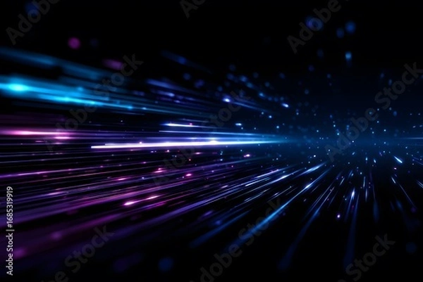 Fototapeta Abstract neon light background with blue and purple glowing lines on a black, gradient background