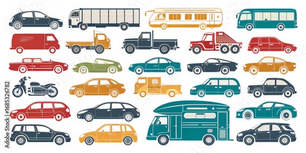 Fototapeta Collection of various vehicle illustrations, perfect for transportation, travel, and design projects