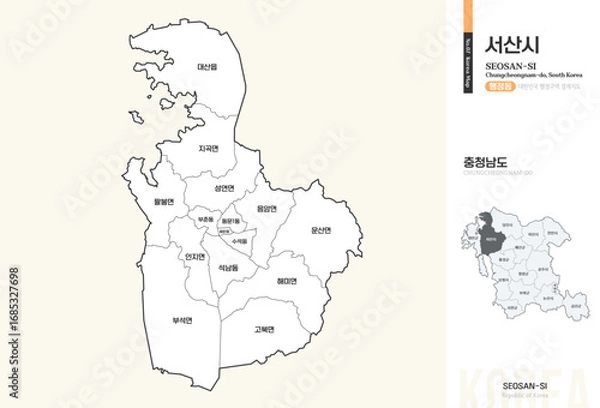 Obraz 충청남도 서산시 행정동 윤곽선 지도
