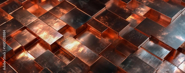 Fototapeta texture background with copper metallic rectangular 3d structures