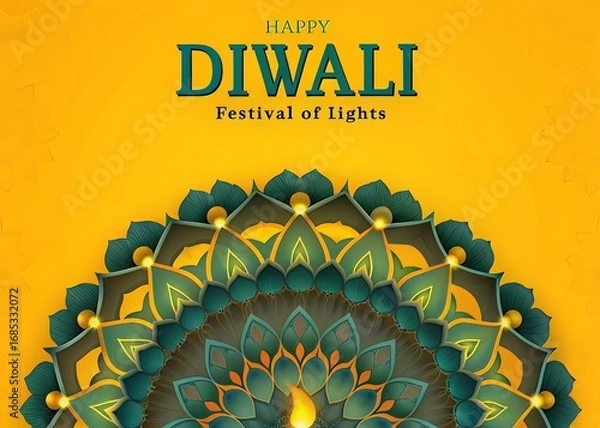 Obraz Diwali festival decoration with traditional clay diyas, colorful rangoli made from flower petals, sparkling candles, festive sweets and bright fireworks creating vibrant indian cultural celebration