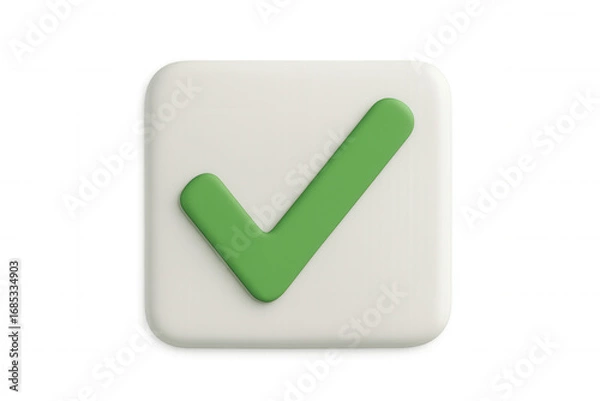 Fototapeta Green checkmark glowing on white rounded square, signaling successful validation against transparent backdrop