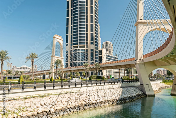 Fototapeta View of bridge and skyscraper in Doha. Qatar