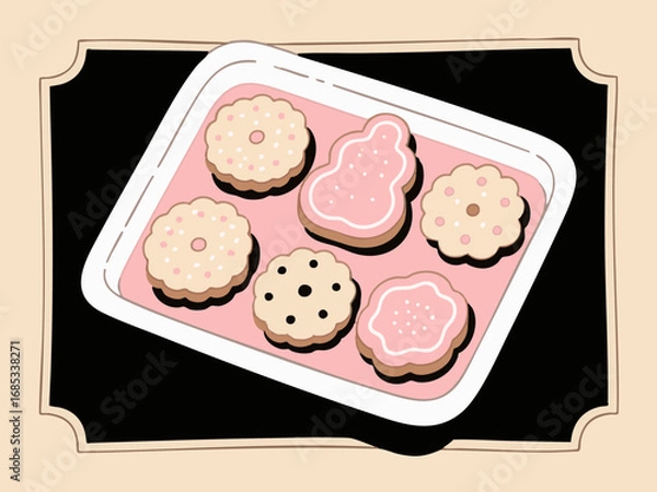 Fototapeta simple Retro and pop, cookies illustration set. Cute. Simple. Event. snacks. sweets.