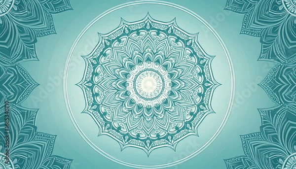 Obraz Teal mandala pattern symmetrical design abstract background decorative element spiritual art.